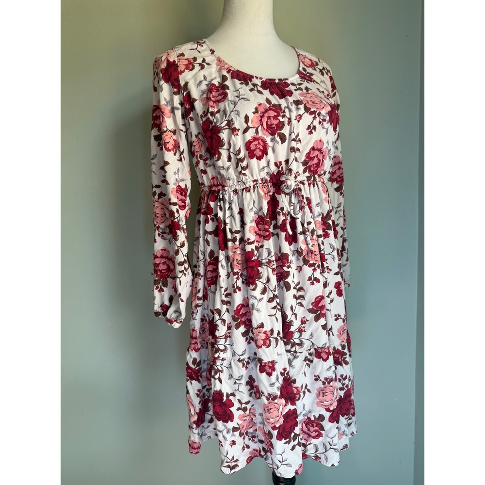 Torrid Floral Sleeve cottage fairy boho whimsi Mini Dress Burgundy Cream  0 L 12